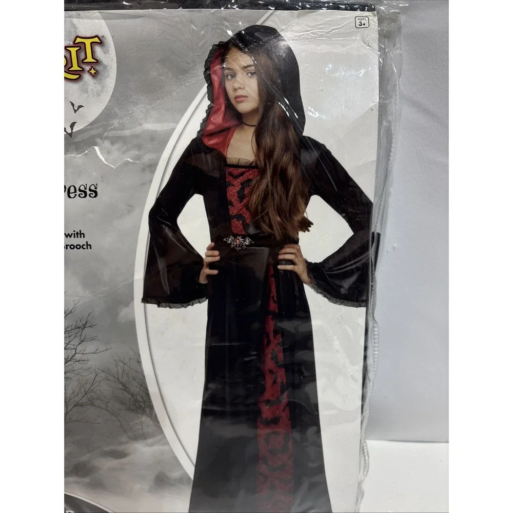 New Girls Bat Vampiress Black & Red Costume Dress Size Large 12-14 SPIRIT